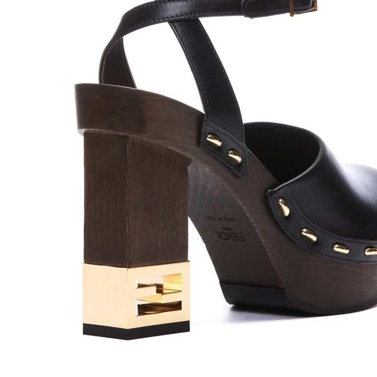 Fendi Decorative Heel Leather Pumps Black Calf - Women