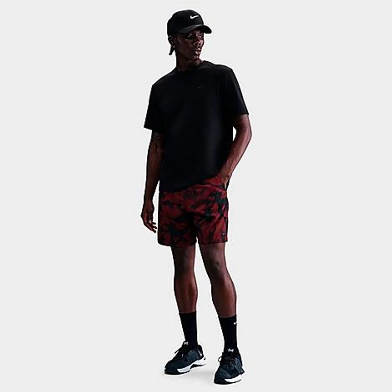 Nike Men's Form Dri-FIT Graphic Print Unlined 7" Versatile Shorts in Dark Team Red/Black Size: Small