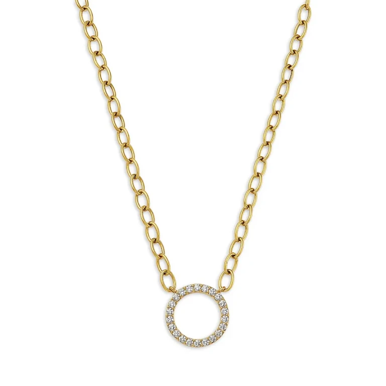 Diamond Circle Pendant Necklace in 14K Yellow Gold, 1.0 tcw