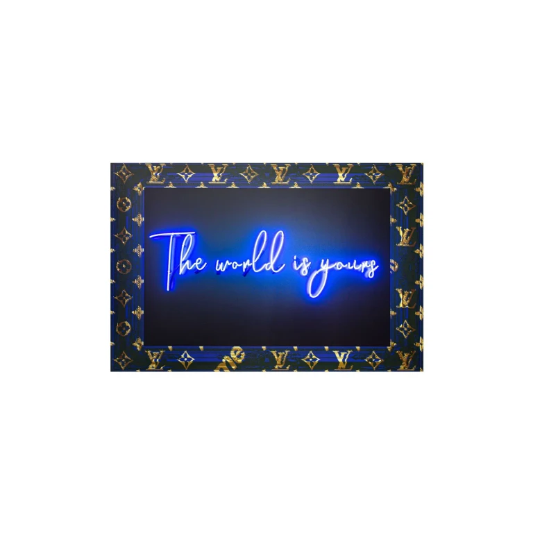 Framed Blue Neon Artwork | Andrew Martin World Is Yours