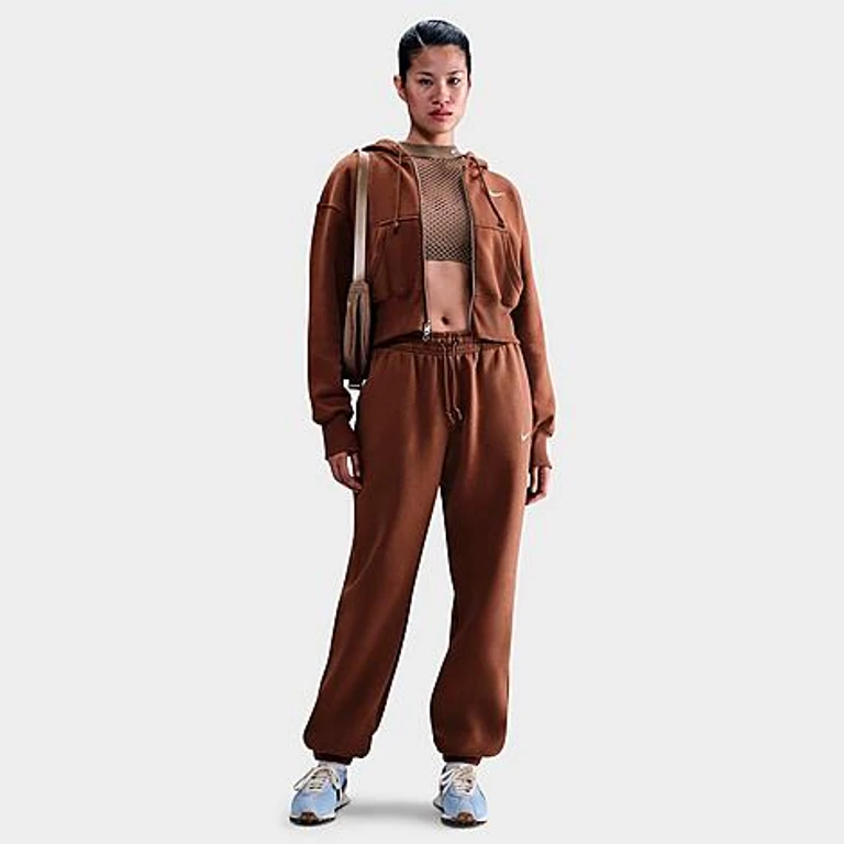Nike Women's Sportswear Phoenix Fleece Oversized High-Waisted Jogger Pants in Fauna Brown/Sail Size: XXS