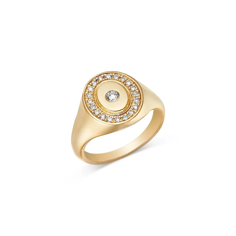 Men's Diamond Signet Pinky Ring in 14K Yellow Gold, 0.25 tcw