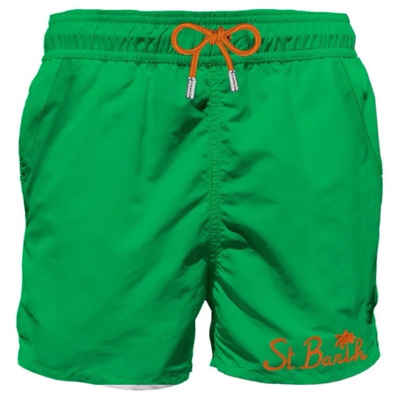 MC2 Saint Barth Gustavia Pocket Green Swim Shorts With Embroidery