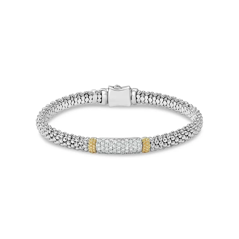 Lagos 18K Gold & Sterling Silver Diamond Lux Pave Station Bracelet, 6mm