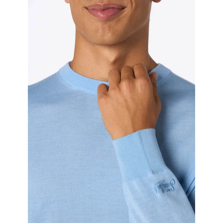 Mc2 Saint Barth Crewneck Sweater Regent Light Blue Merino Wool Sky - Men