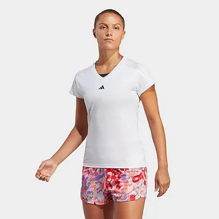adidas Women's AEROREADY Train Essentials Minimal Branding V-Neck T-Shirt in White Size: XS