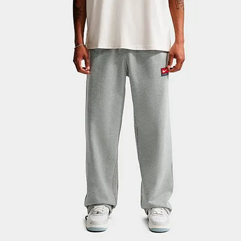 Men's Solo Swoosh Fleece Open-Hem Pants in Dark Grey Heather/White Size: XS