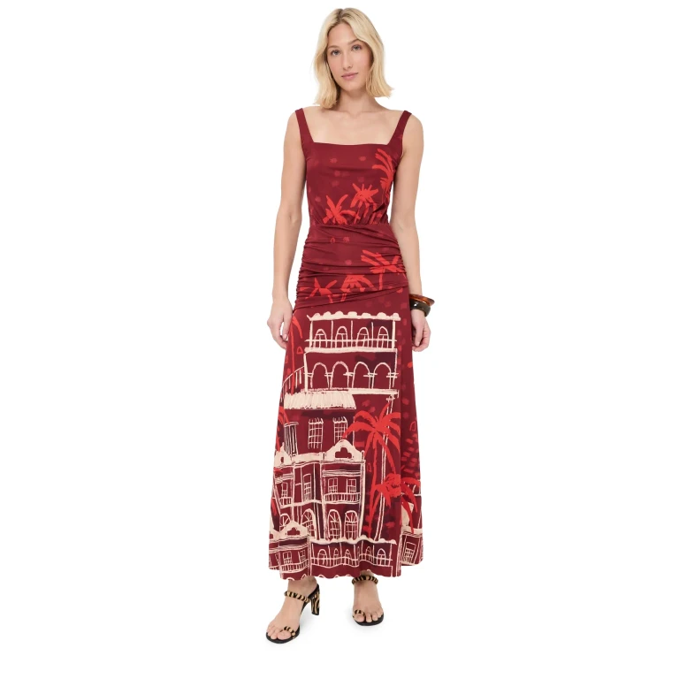 Johanna Ortiz Plant of Joy Ankle Dress Wine/Red 10