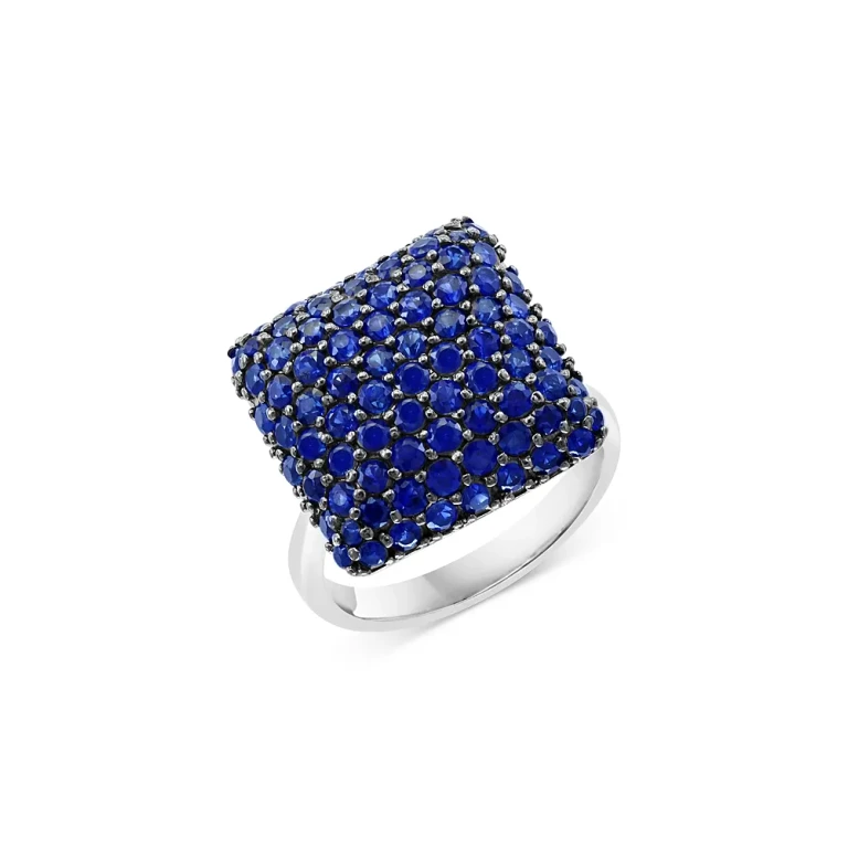 Blue Sapphire Pave Statement Ring in 14K White Gold