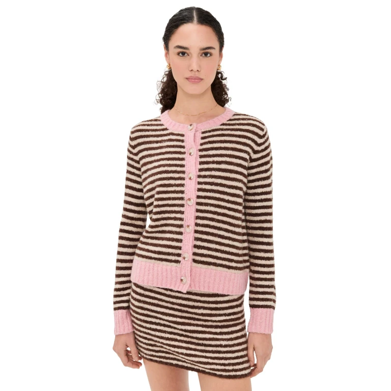 Another Girl Stripe Cardigan Chocolate/Cream Stripe XS