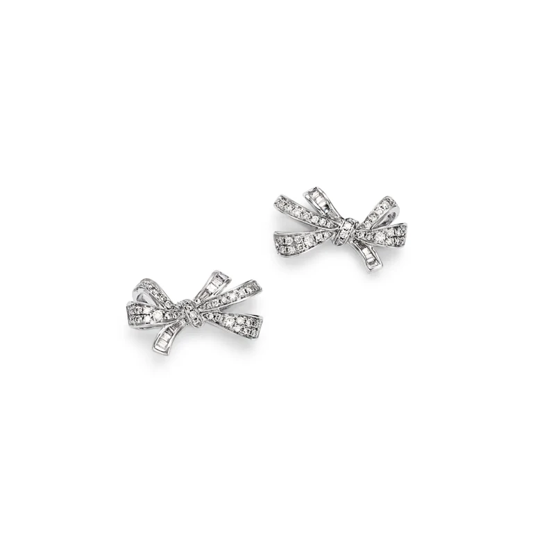 Diamond Bow Stud Earrings in 14K White Gold, 0.35 tcw