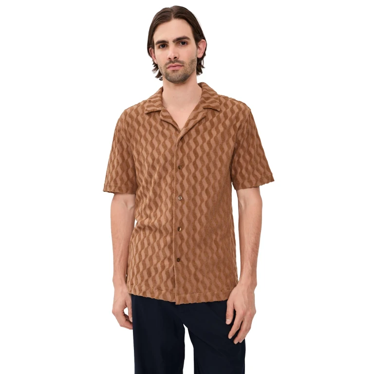 Frescobol Carioca Roberto Terry Jacquard Shirt Caramel XL