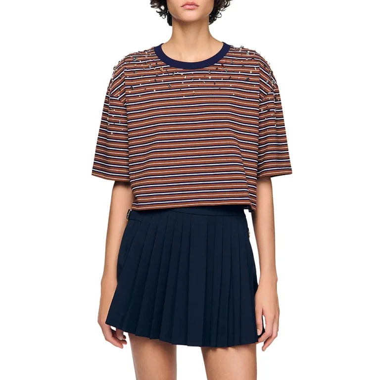 Sandro Striped Rhinestone Tee