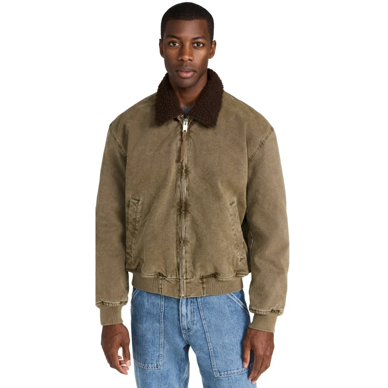 Alex Mill Flight Jacket In Canvas With Sherpa Collar Faded Olive S