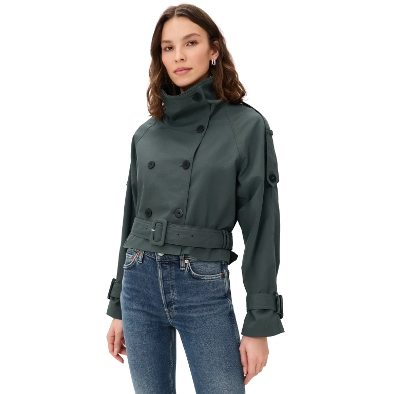 Lioness Blanc Cropped Trench Coat Olive L