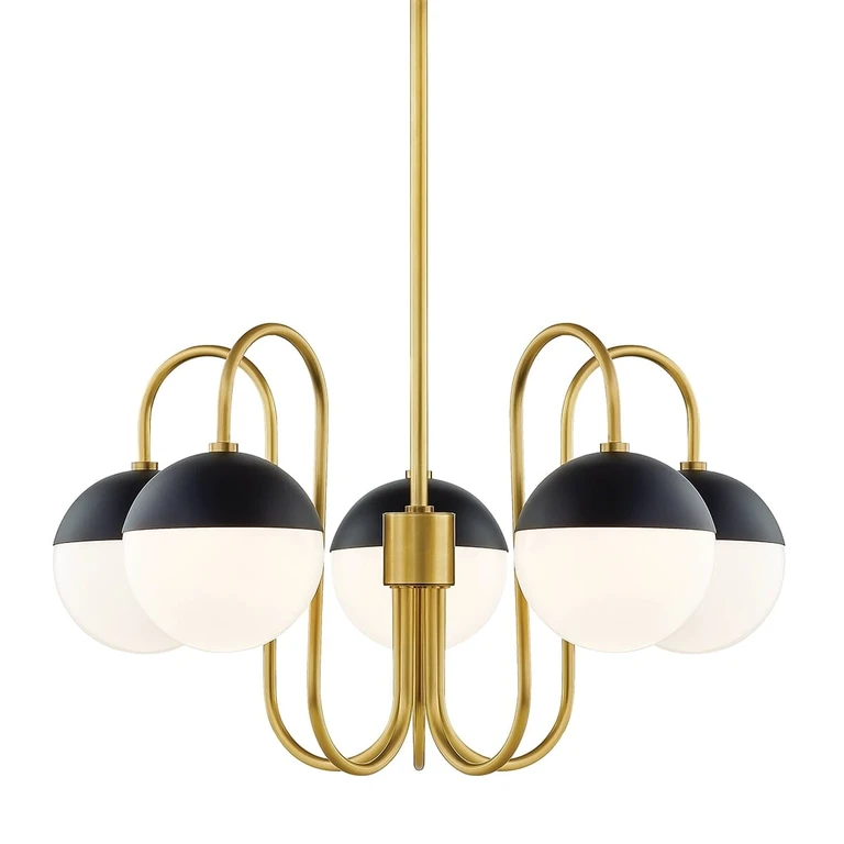 Aged Brass Black Five Light Chandelier from the Renee Collection