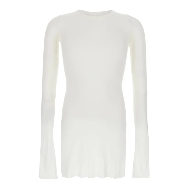 Rick Owens White T-shirt With Ribbed Design And Round Neck In Viscose And Silk Blend Man