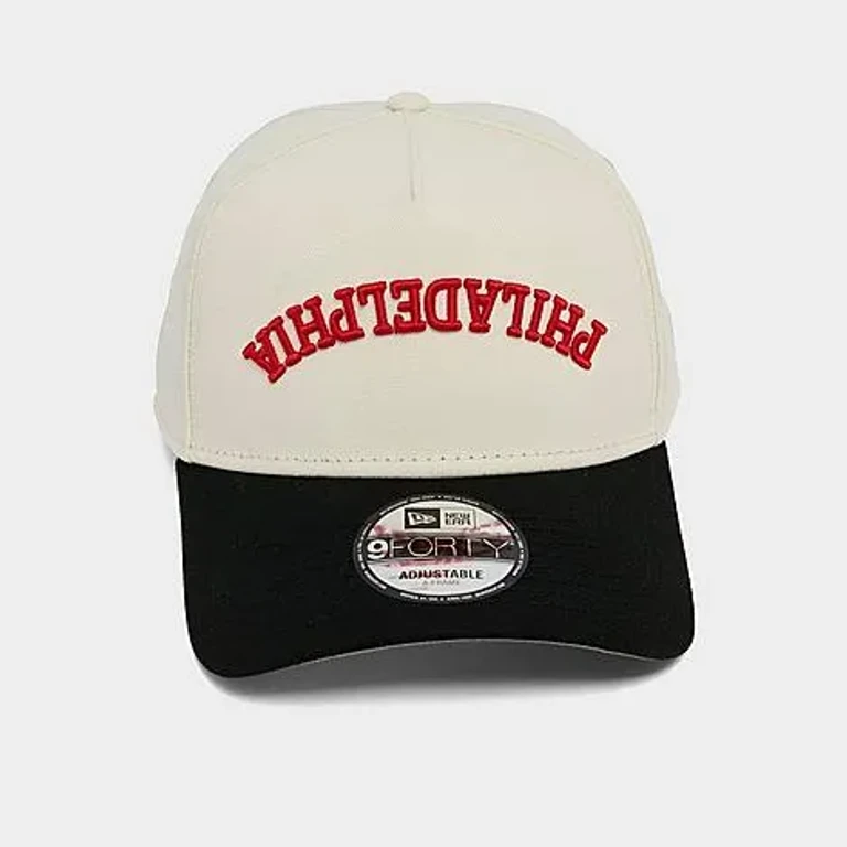 New Era Women's Philadelphia Phillies MLB Upside Down 9FORTY A-Frame Snapback Hat in Chrome/Black/Red