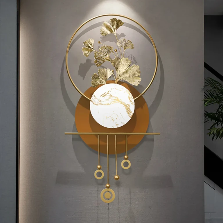 46.5" Modern Metal Wall Decor with Elegant Gold Ginkgo Leaf & Marble for Living Room