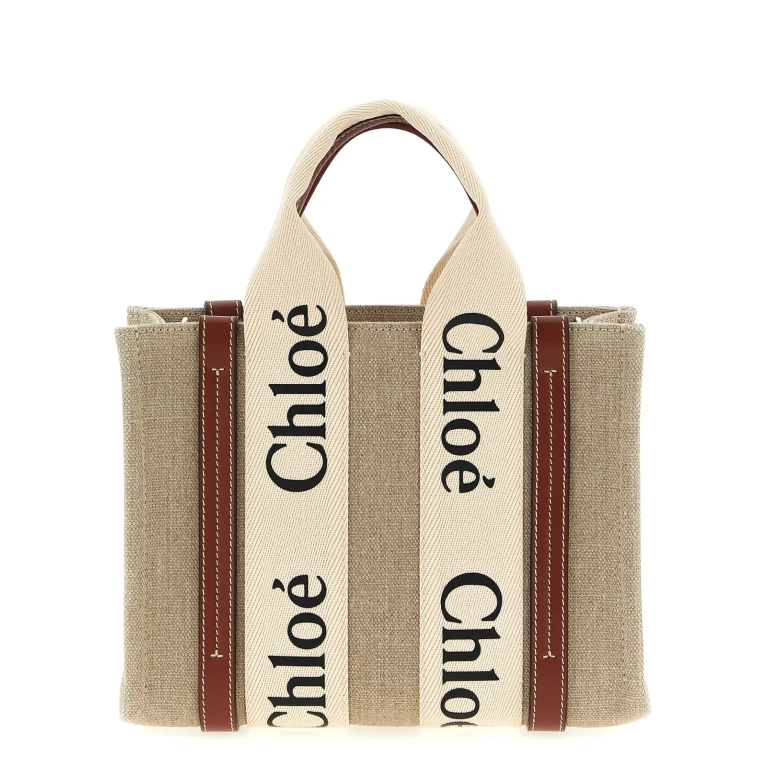 Chloé White And Brown Raffia And Leather Woody Tote Bag