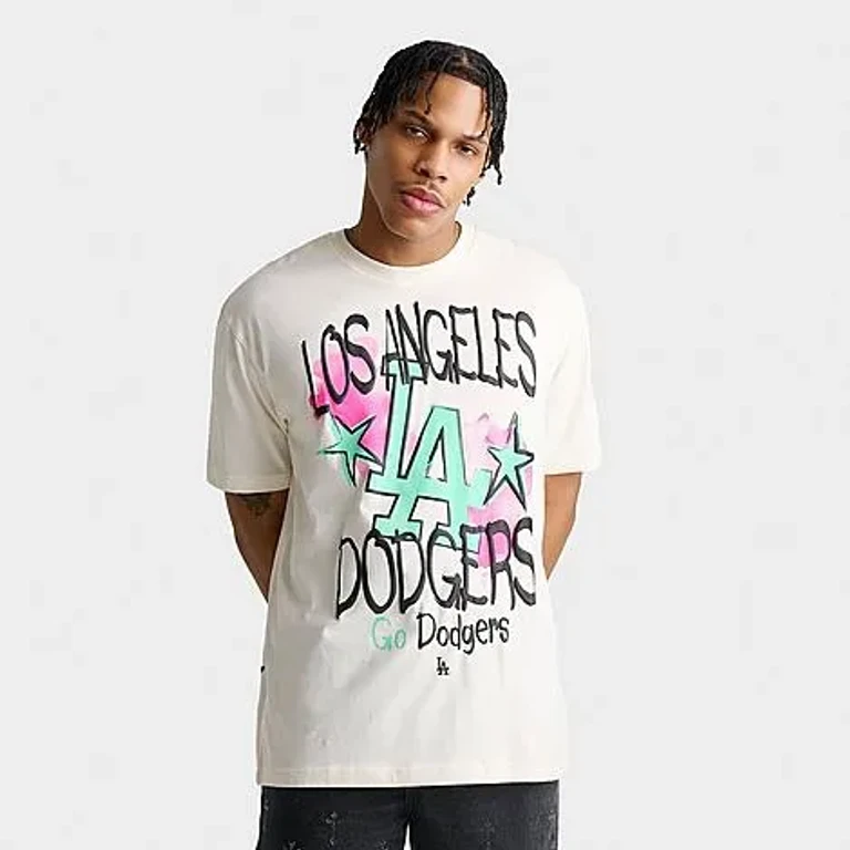 Men's Los Angeles Dodgers MLB Graffiti Graphic T-Shirt in Cream Size: Small