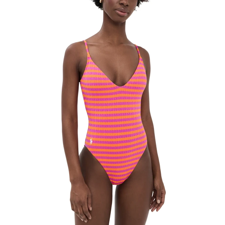 Polo Ralph Lauren Lingerie V Neck One Piece Desert Pink/Sailing Orange S