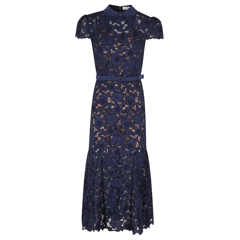 self-portrait Navy Guipure Lace Midi Dress