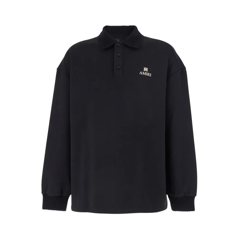 AMIRI Black Polo Collar Sweatshirt With Logo Lettering On The Front In Cotton For Men