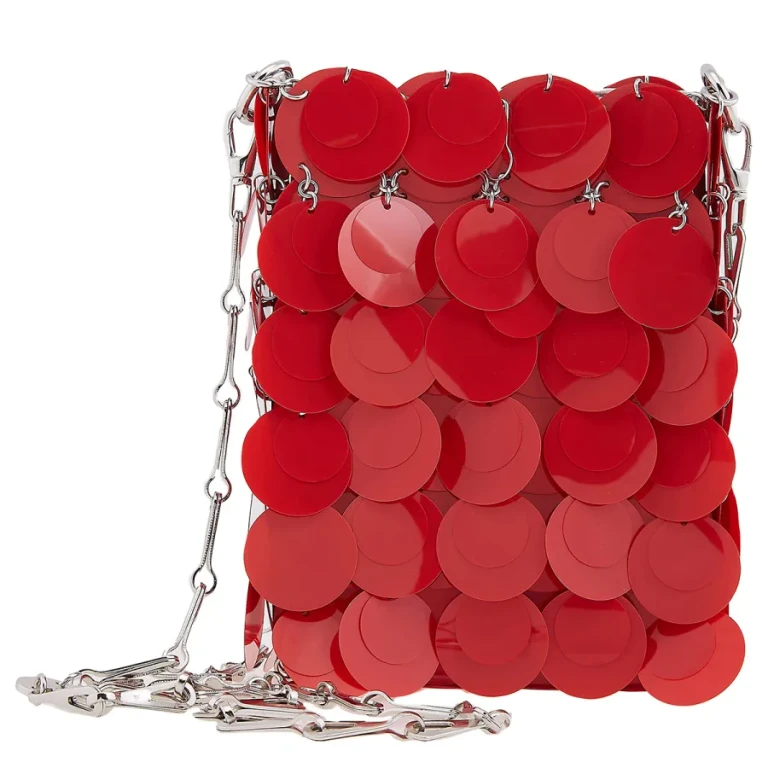 Paco Rabanne Red Mini Sparkle Discs Shoulder Bag