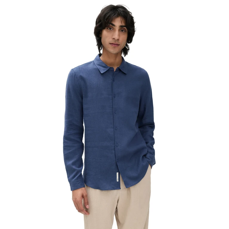 Onia Standard Long Sleeve Linen Shirt Vintage Indigo L
