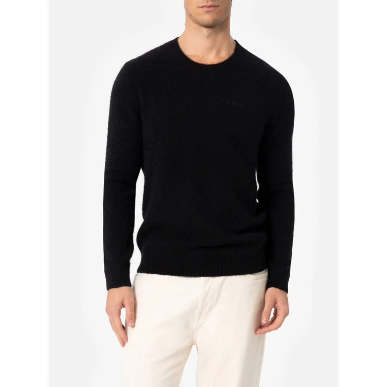 Mc2 Saint Barth Crewneck Sweater Regent Black Stretch Alpaca - Men