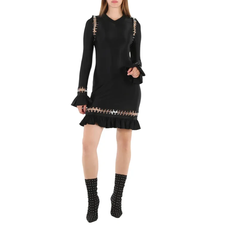 Burberry Ladies Black Ring Pierced Stretch Jersey Mini Dress