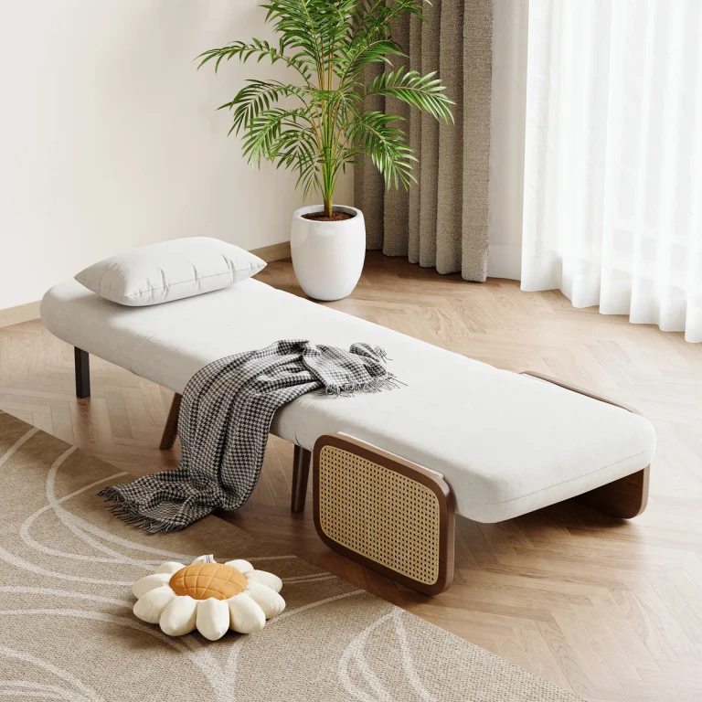 Futon Bed Twin Sleeper Sofa Convertible Chair Bed with Rattan Armrest