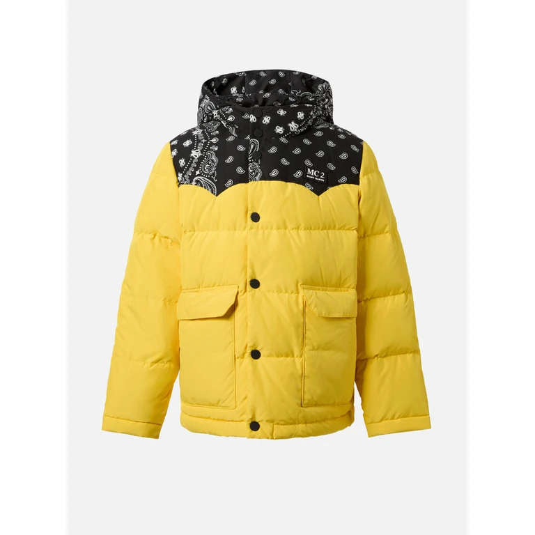 Mc2 Saint Barth Hooded Down Padded Jacket Baxter Jr With Bandana Print Yellow