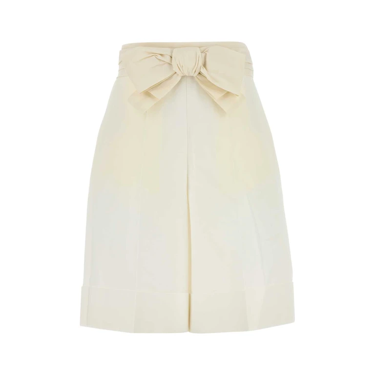 Valentino Garavani White Cotton Blend Bermuda Shorts Avorio Exterior: Linen - Women