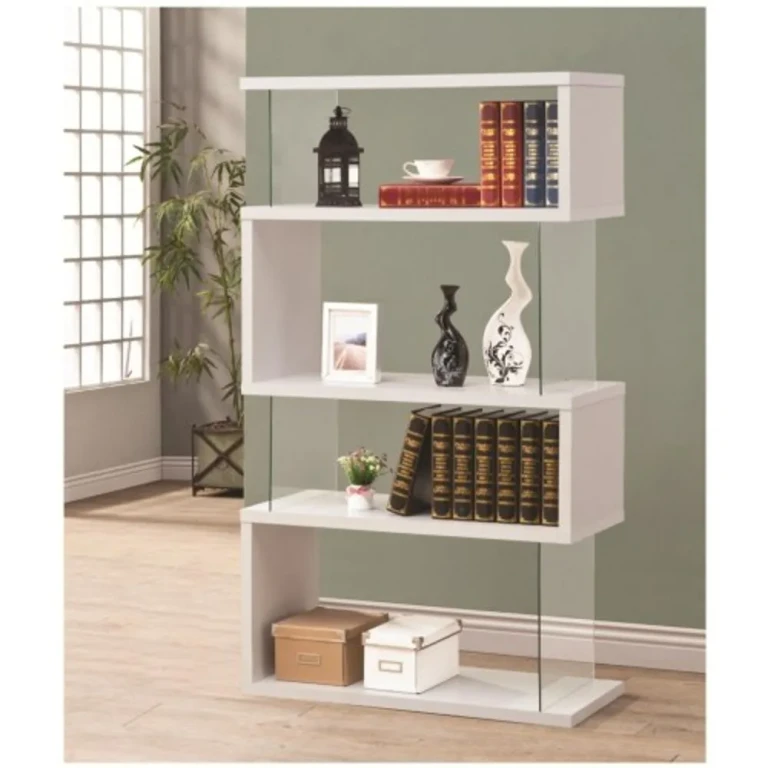 Jasper White Asymmetrical Contemporary Bookshelf