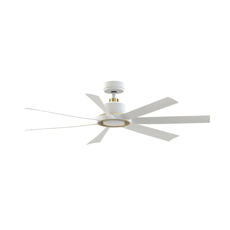 Matte White w Brushed Satin Brass 60" Ceiling Fan from the Lenzi Collection