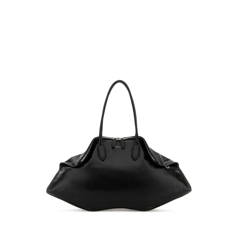 Alexander McQueen Black Leather Maxi Manta Shoulder Bag Blacksilver Borse A Mano - Women