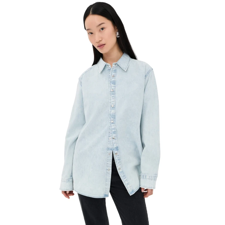 Tibi Denim Shirting Charlie Slim Shirt Bleached Denim M