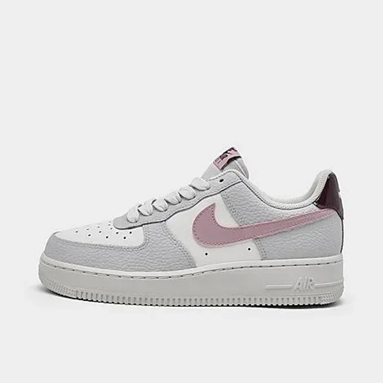 Nike Women's Air Force 1 '07 Casual Shoes in Summit White/Vast Grey/Burgundy Crush Size: 5.0