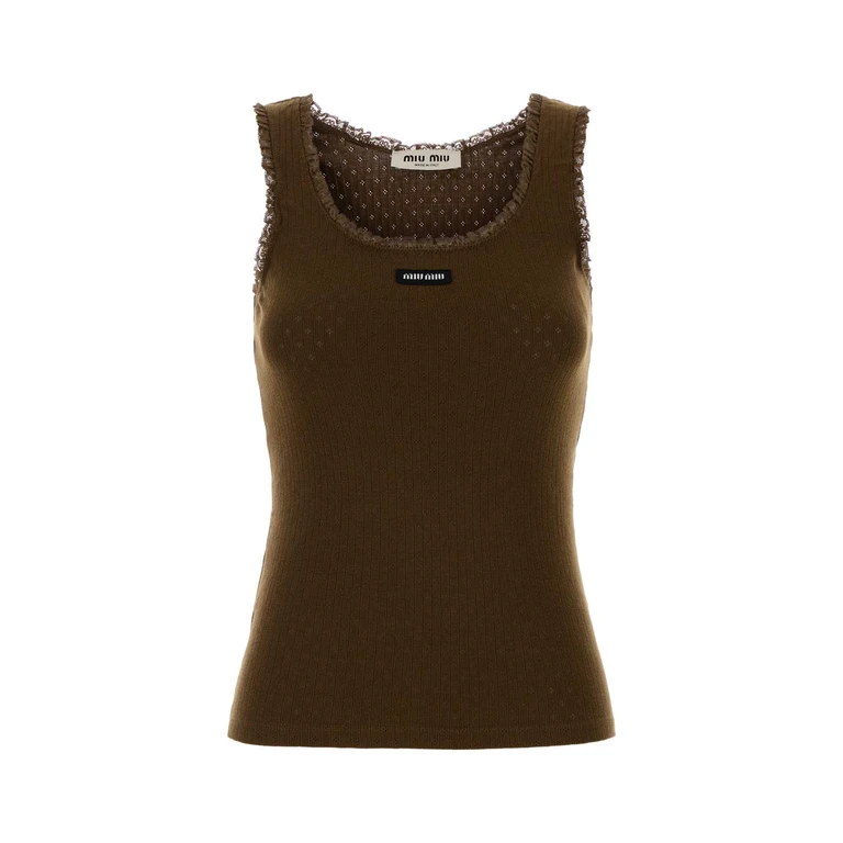 Miu Miu Brown Cotton Tank Top Cacao Exterior: T-shirt - Women