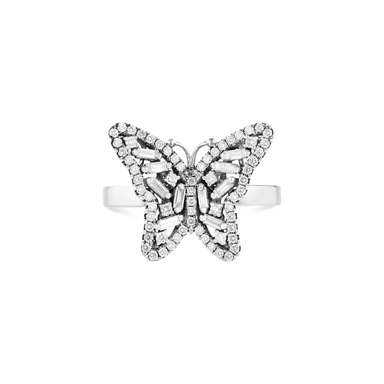 Suzanne Kalan 18K White Gold Fireworks Diamond Round Cut & Baguette Butterfly Ring