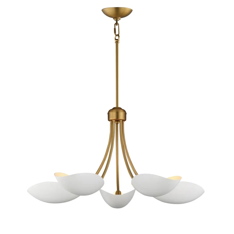 White Natural Aged Brass Chandelier from the Maris Collection
