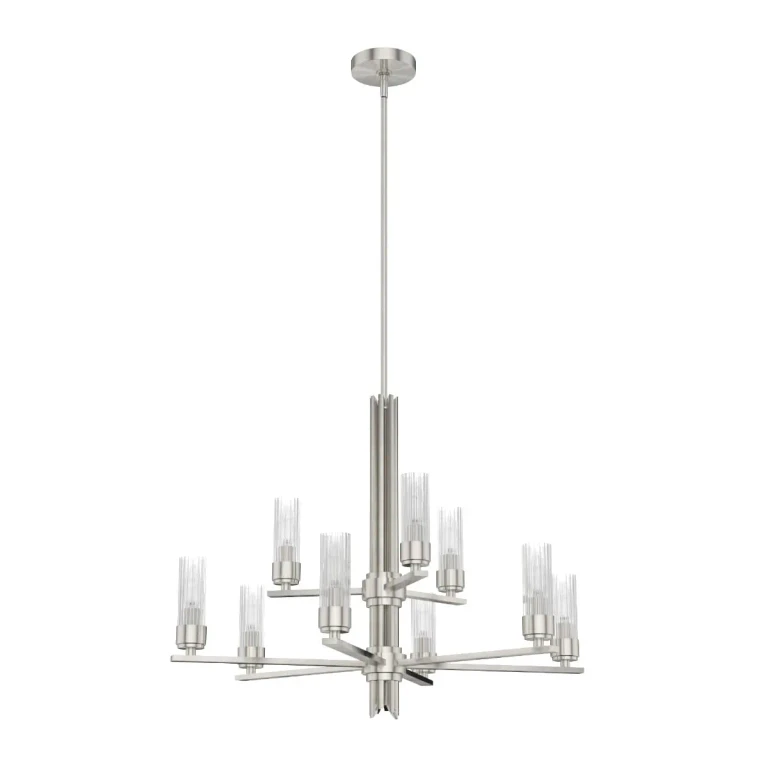 Brushed Nickel Nine Light Chandelier from the Gatz Collection