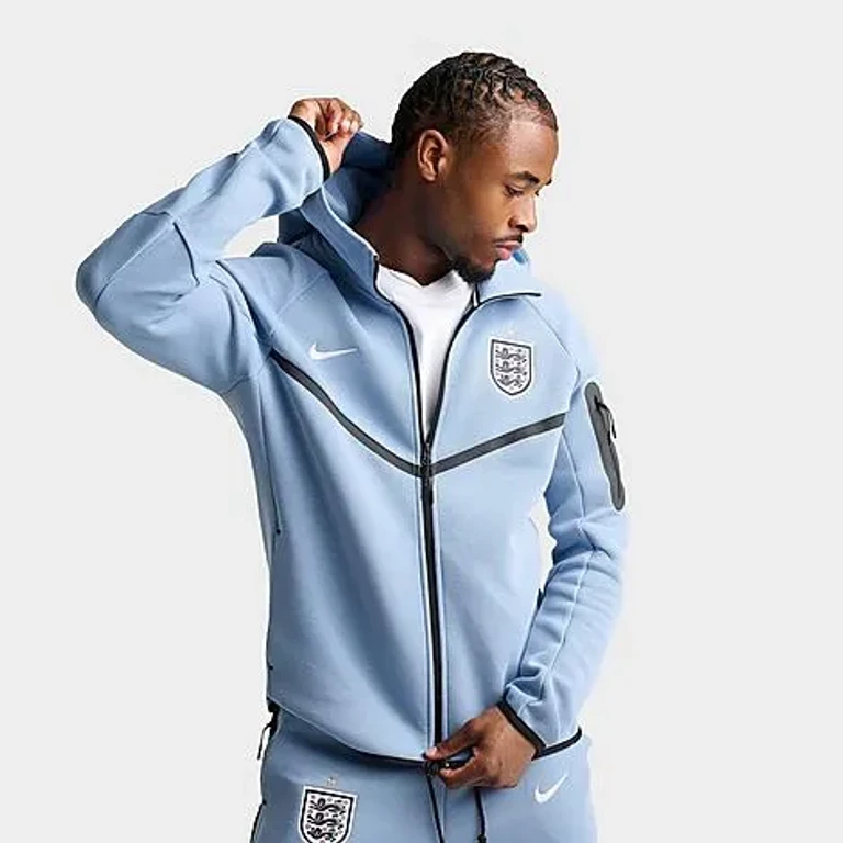 Nike Men's England Soccer Tech Fleece Windrunner Full-Zip Hoodie in Work Blue/White Size: Small