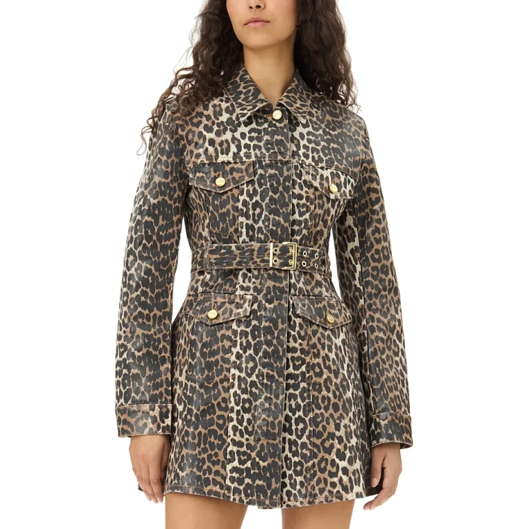 Ganni Leopard Print Foil Denim Dress