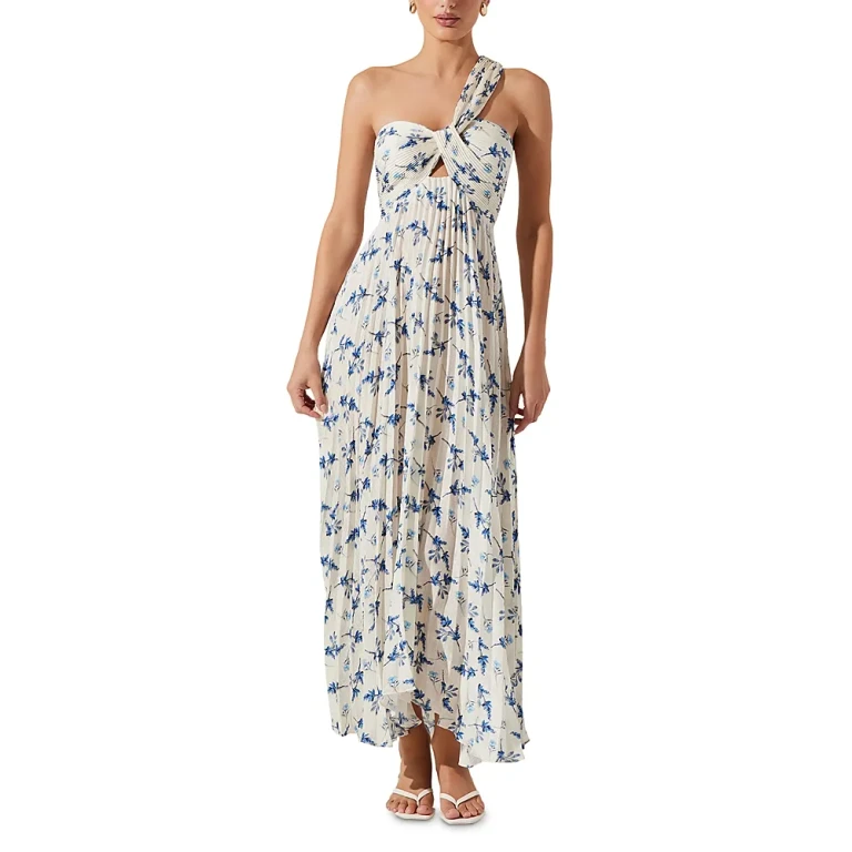 Astr the Label Rasya One Shoulder Floral Pleated Maxi Dress