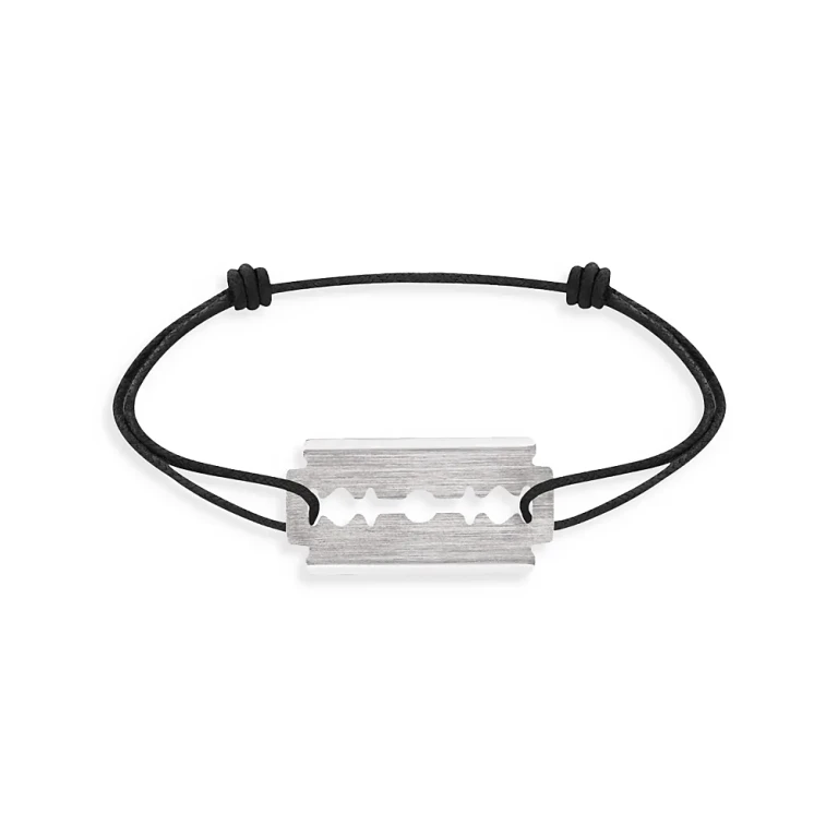 Dinh Van 18K White Gold Lame de Rasoir Razor Blade Charm Medium Adjustable Cord Bracelet