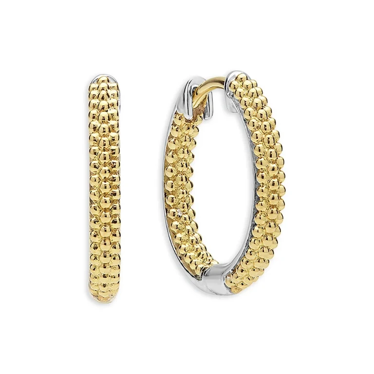 Lagos 18K Yellow Gold & Sterling Silver Caviar Lux Hoop Earrings