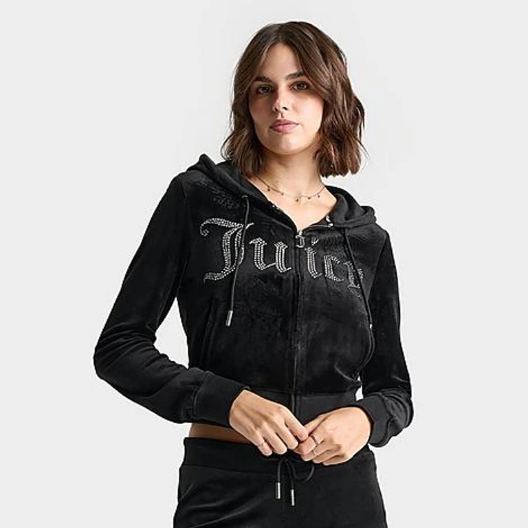 Juicy Couture Women's Bling Front Hoodie in Liquorice Size: XS
